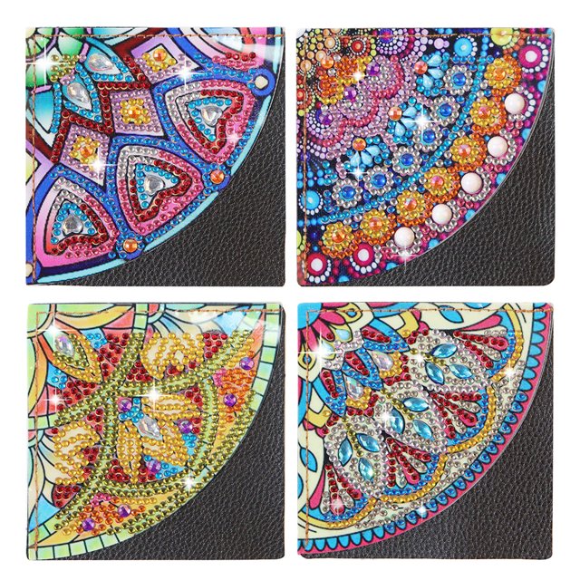 (SJ02) Entusiastas La Lectura Arte Hecho A Mano DIY 4 Uds. Nuevo Punto Esquina Libro Diamantes Marcapáginas Cuero Respetuoso Con El Ambiente Extensión Mandala