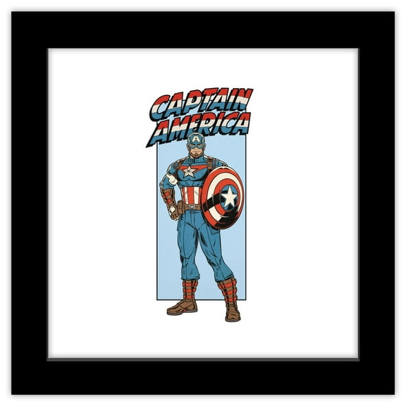 Gallery Pops Marvel Comics Avengers - Classic Captain America Halftone Badge Wall Art, Black Framed Version, 12" x 12"