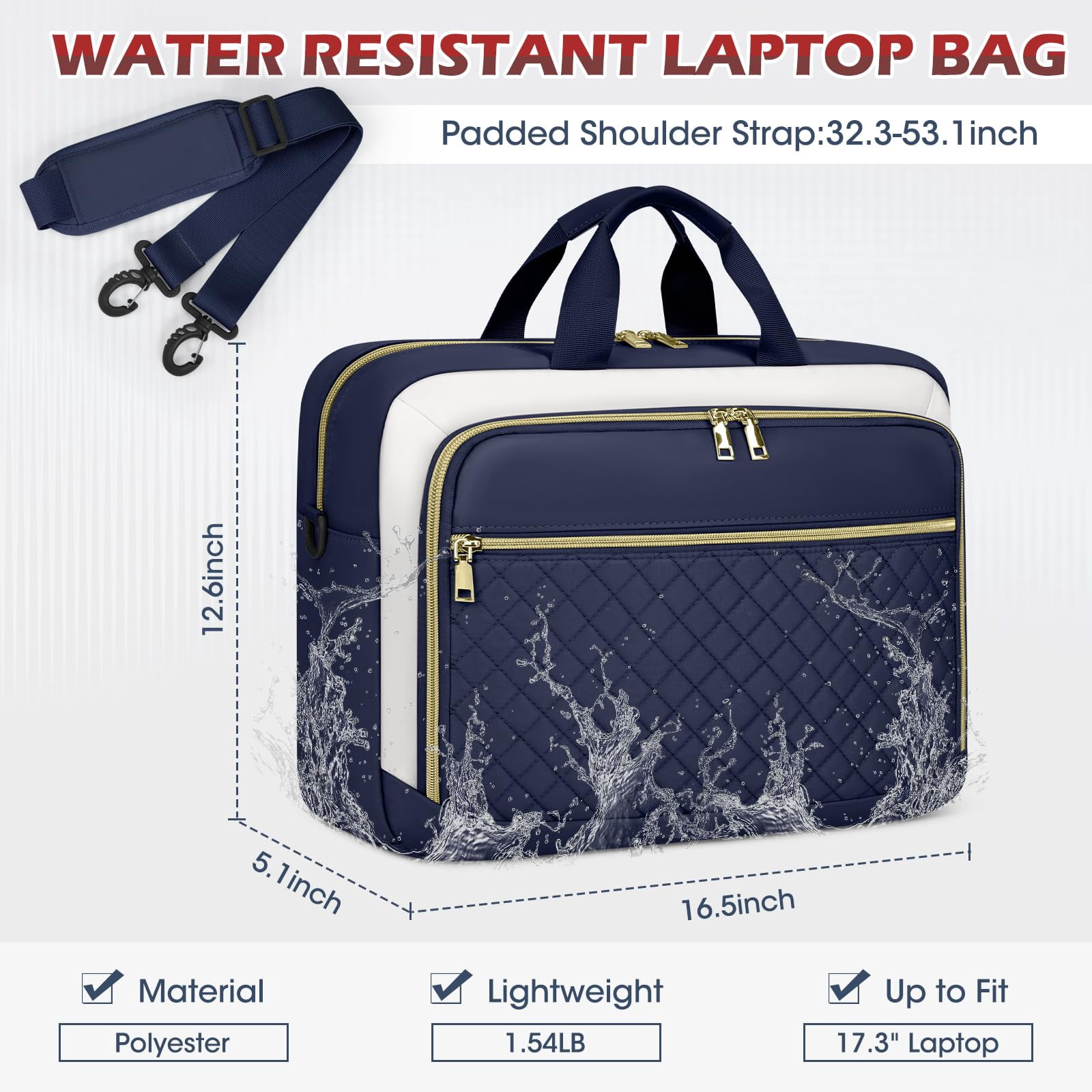 Laptop Bag 17.3 Inch Laptop Briefcase for Women Men Messenger Bag Waterproof Shoulder Large Computer Bag for Business Office Work College,Black