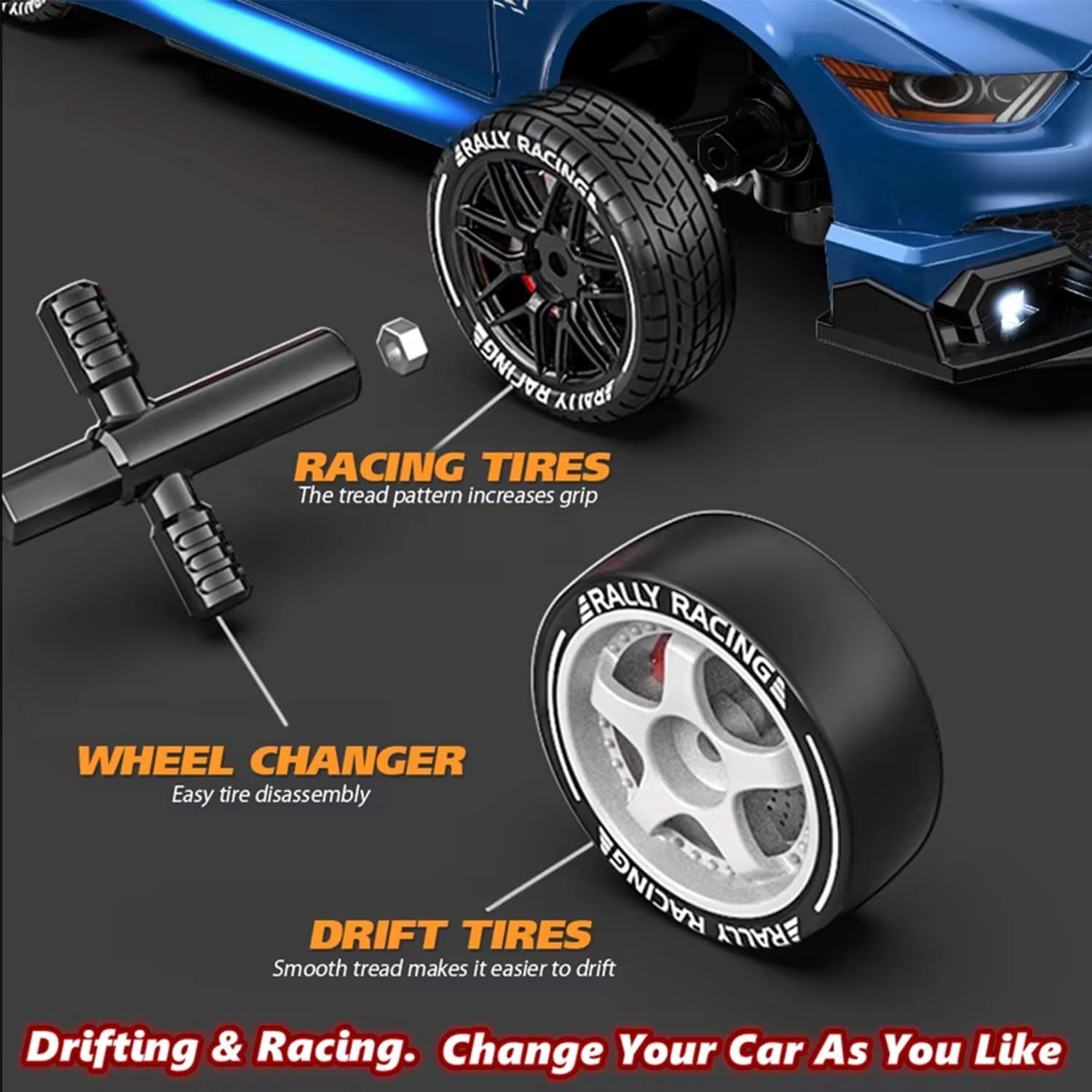 AIGIA RC Drift Car 4WD 2.4GHz 1:24 Scale 30KM/H High Speed RC Racing Sport Toy Car with LED Lights