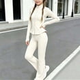 thumbnail image 5 of hotojiny Girls 2 Piece Athletic Outfit Full Zip Workout Jacket High Waist Flare Leggings Tracksuit Kids Yoga Activewear(Beige,14-15 Years), 5 of 8