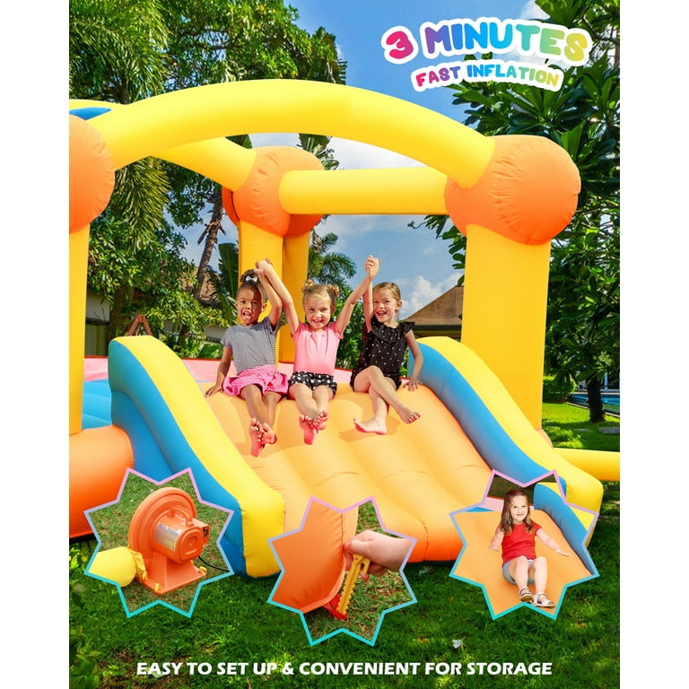 Entil 12ft(L)x9ft(W) Inflatable Bounce House with Blower, Big Slide, Basketball Hoop & Inflatable Basketball, Outdoor/Indoor for Kids