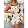thumbnail image 2 of Butterfly Print Pajama Set, Lettuce Trim Cami Top & Elastic Waistband Shorts, Women's Sleepwear & Loungewear, 2 of 5