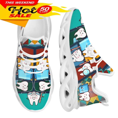 

New Trend Women Flats Cartoon Dentist Tooth Pattern Casual Shoes Breathable Mesh Female Sneakers Zapatos Mujer 2024
