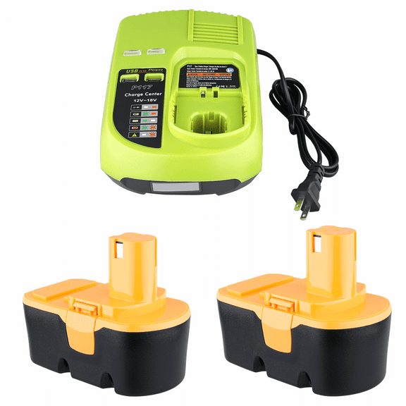 P117 Dual Chemistry Battery Charger Replacement for Ryobi 18V Battery Charger  2PACK FOR Ryobi 130429054 Battery 18V 4800mAh NI-MH Black P100
