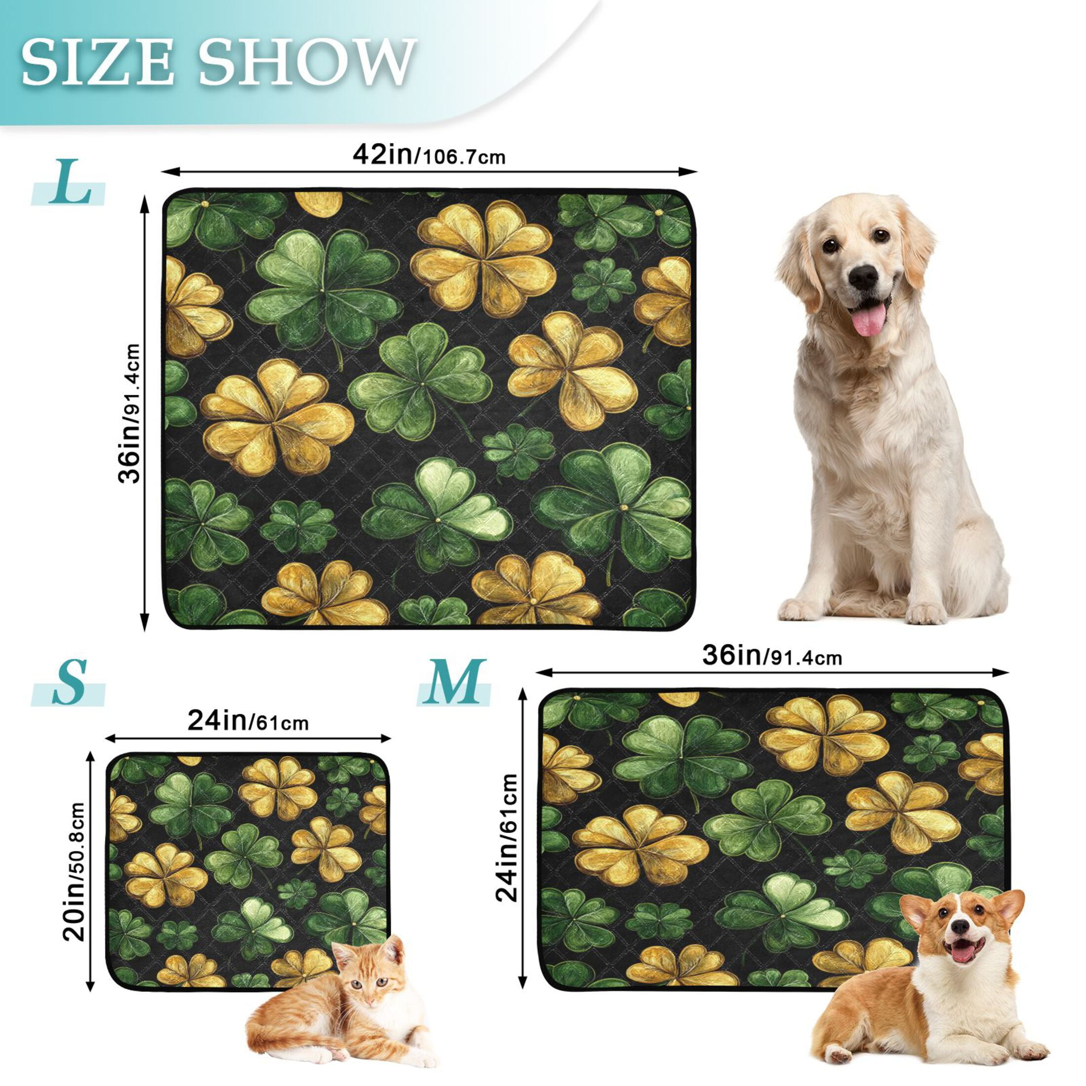 Qxltty Stpatricks Day Four Leaves Clover Cat litter Pads Pet Set of 2 Diaper Mats Center Anti-leakage Layer Absorbent Soft and Comfortable