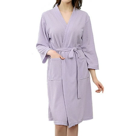 

Homgro Women s Waffle Bath Robe Kimono House Belted Cozy Warm Fall Polyester Winter Spa Knee Length Kimono Robe Light Purple Smal-Medium