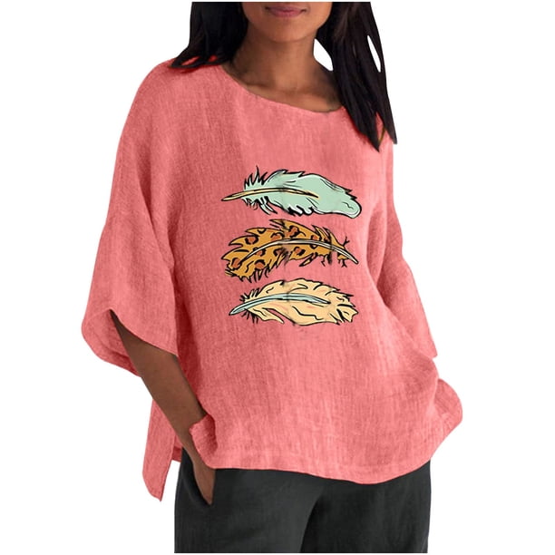 Camiseta holgada de manga 3/4 con cuello redondo y estampado a la moda para mujer Pompotops hfajkhk137139