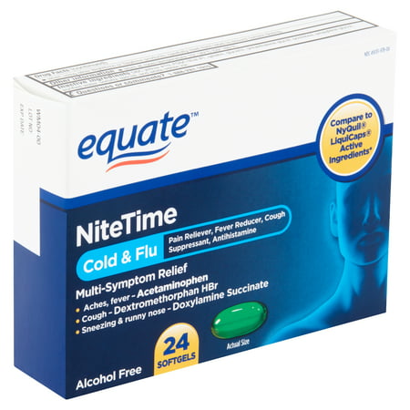Equate NiteTime Cold & Flu Multi-Symptom Relief Softgels, 24