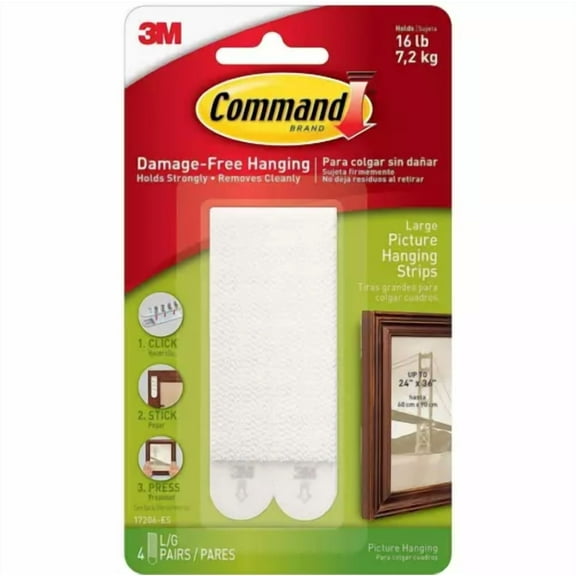 ELVY- Command Picture Hanging Strips, Holds 16 Lbs, Large, White (17206-Es)