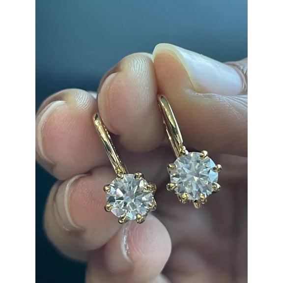 2Ct Lab Created Diamond Round Cut Solitaire Drop/Dangle Earrings 14K Yellow Gold Plated