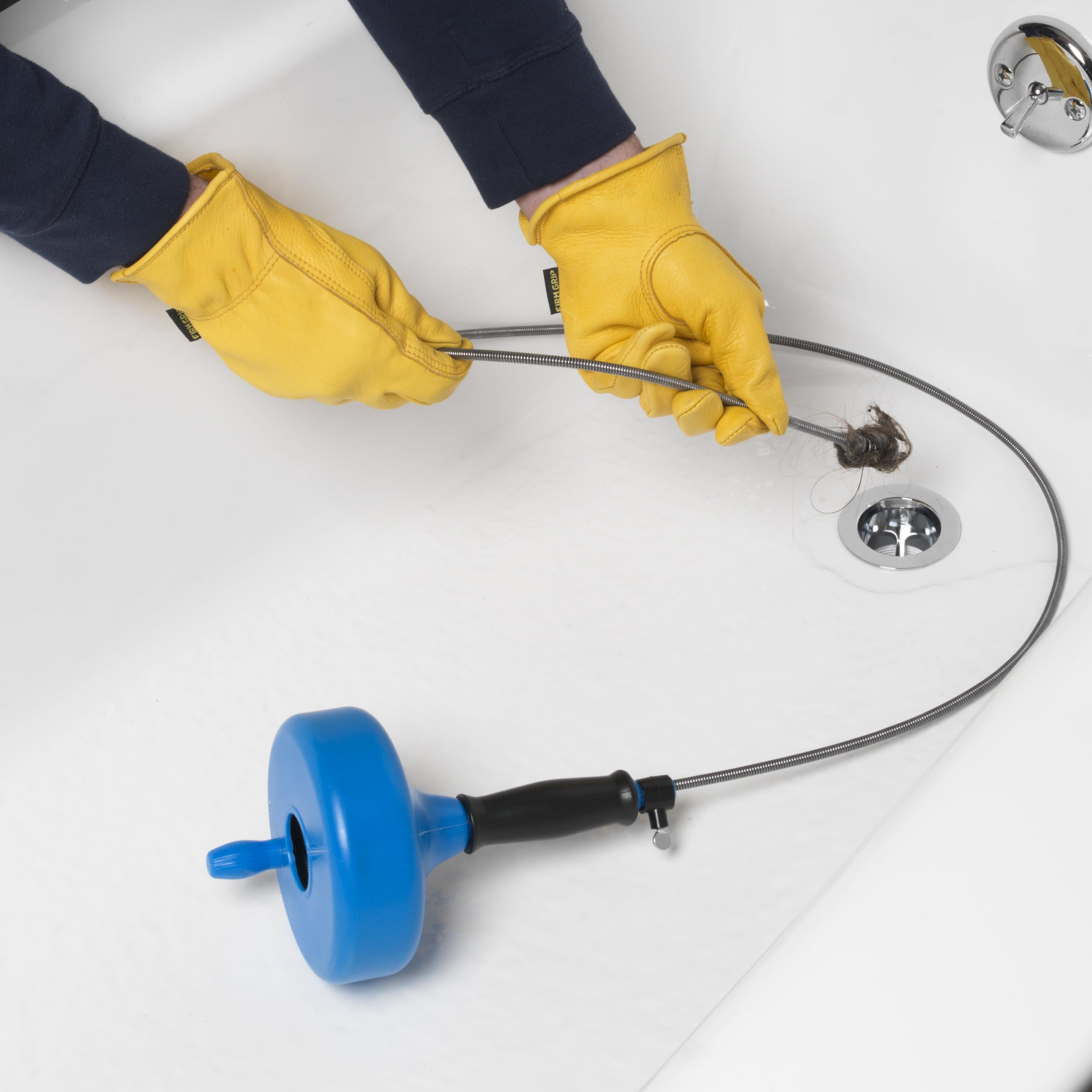 Plumb Craft 1/4 in. x 15 ft. Handheld Drain Snake Auger with Plastic Drum and Cable, Manual Crank