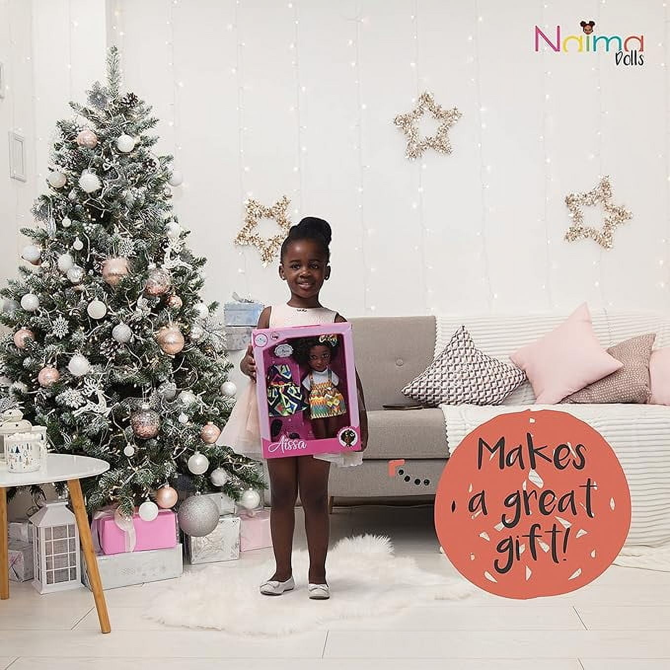 African American Barbie Doll with Realistic Natural Hair, Fashion Style and Accessories for Age 3+ by NaimaDolls