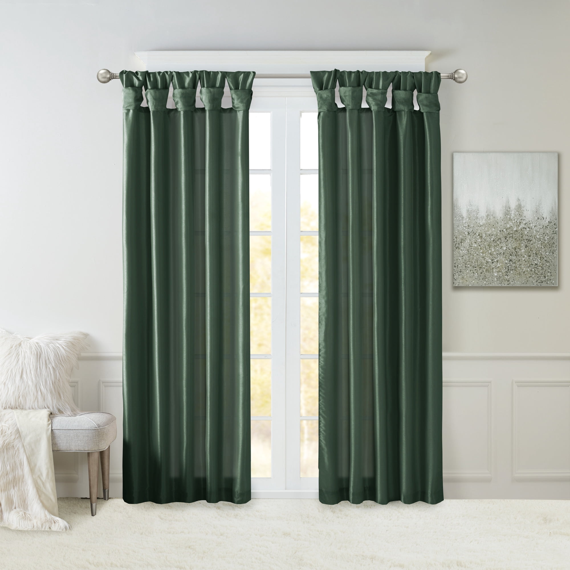 MAYEERTY 50x84" Twist Tab Lined Window Curtain Panel Living Room Green