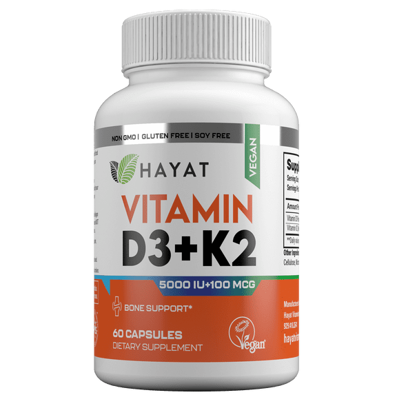 Hayat Vitamins Vegan Natural Vitamin D 5000 IU, D3, Lichen, Certified Halal, 60 Tablets