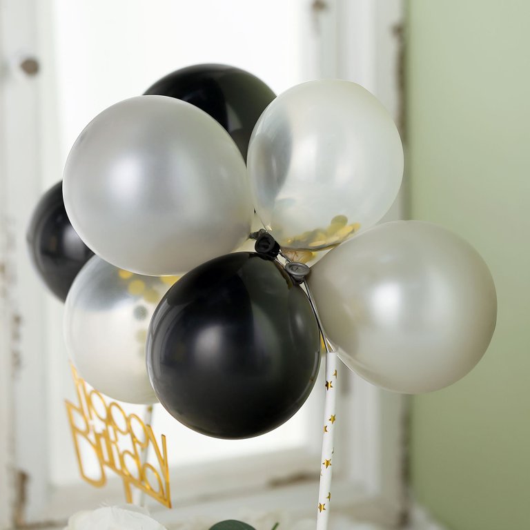 Black and Gold Cake Topper Mini Balloon Garland