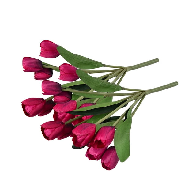 Ramo de flores artificiales Bewildely 9 cabezas tulipanes de seda 2 uds Vino rojo