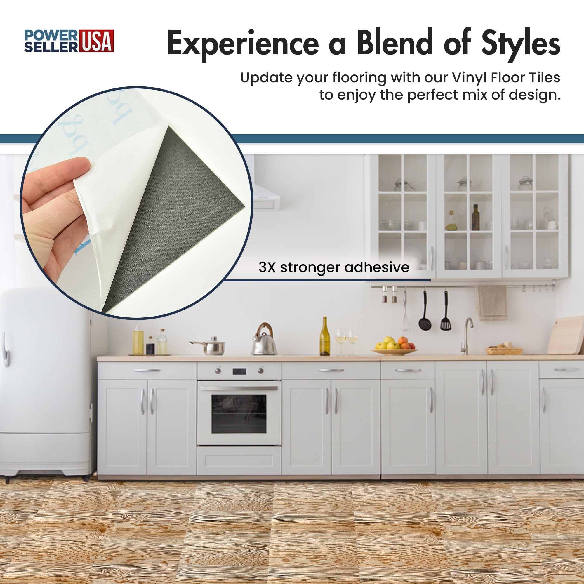 PowerSellerUSA Vinyl Self Adhesive Floor Tiles, 20 Pcs 12 x 12 inches Contemporary Wood Grain Peel and Stick Floor Tile Stickers, Square Flooring Tiles for Kitchen, Bedroom, and Bathroom, Gray Oak