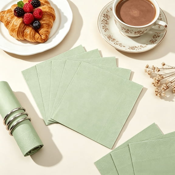 100 Pcs Cocktail Napkins Sage Green Napkins Disposable Wedding Napkins Sage Green Dessert Napkin for Birthday Baby Bridal Shower, Tea Party, 5 x 5 Inch