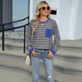 thumbnail image 4 of Camisas de Larga para Mujer, Cuello Redondo A Rayas, Corte Holgado, Camiseta de Bloques de Color Otoño 2025 con Bolsillo y Negro L, 4 of 10