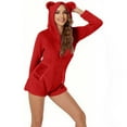 thumbnail image 6 of Feancey Onesie Pajama for Women Fleece Warm Short Rompers Fuzzy Hooded One Piece Jumpsuits Winter Sherpa Sleepwear Cute Bear Ears Loungewear Red S, 6 of 9