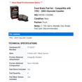 thumbnail image 2 of Front Brake Pad Set - Compatible with 1992 - 2005 Chevy Cavalier 1993 1994 1995 1996 1997 1998 1999 2000 2001 2002 2003 2004, 2 of 2