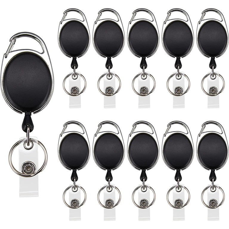 10 Pack Black Carabiner Badge Reels Retractable-ID Badge Holder with Clip,  Id Clips for Badges, Id Badge Reel, Retractable Id Badge Clip with Clear  Vinyl Strap 