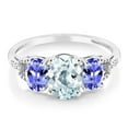 thumbnail image 2 of Gem Stone King 10K White Gold Diamond Accent Three-Stone Engagement Ring set with 2.05 Ct Oval Sky Blue Aquamarine Blue Tanzanite (Size 8.5), 2 of 4