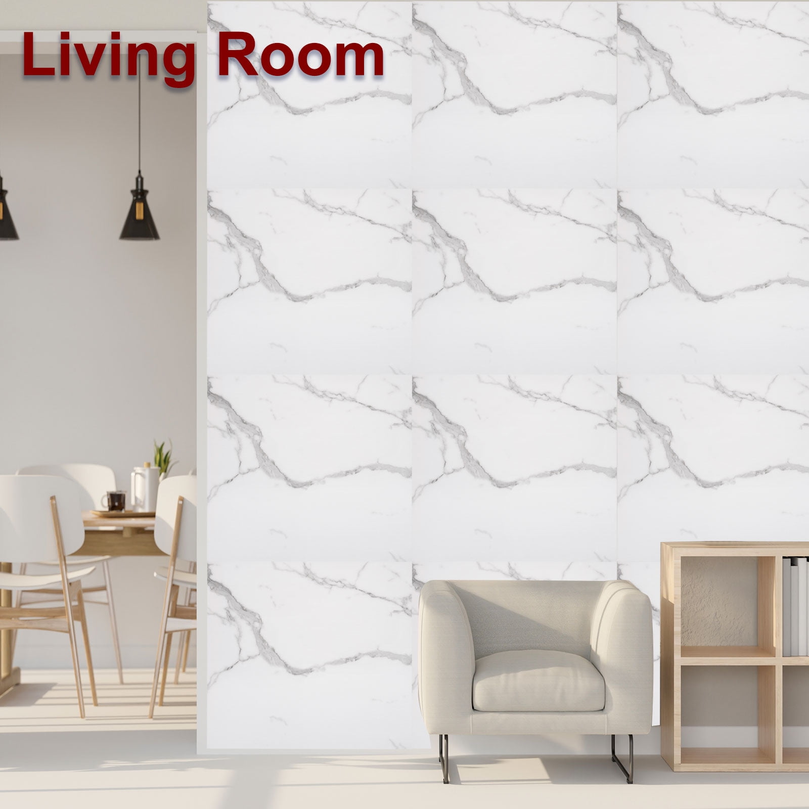 Uxcell 20Pcs Peel and Stick Marble Tiles, Waterproof Wall Panel Backsplash, 11.81"x11.81" Peel and Stick Shower Tiles for Bathroom, White with Grey Veins Design