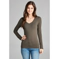 thumbnail image 3 of Emmalise Women's Casual Basic V-Neck Tshirt Long Sleeves Tee Top - Olive, S, 3 of 4