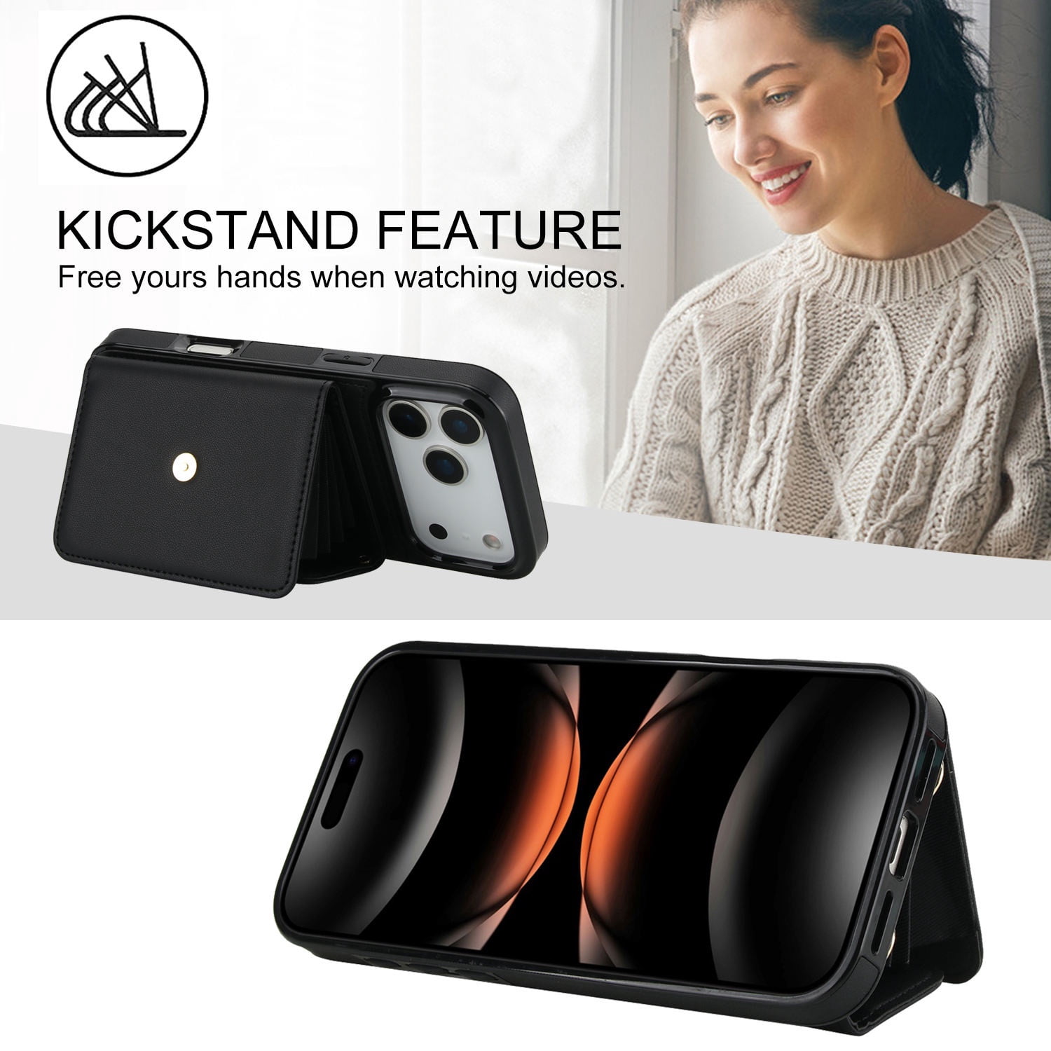 8 Card Crossbody Strap Case for iPhone 17 Pro - Black