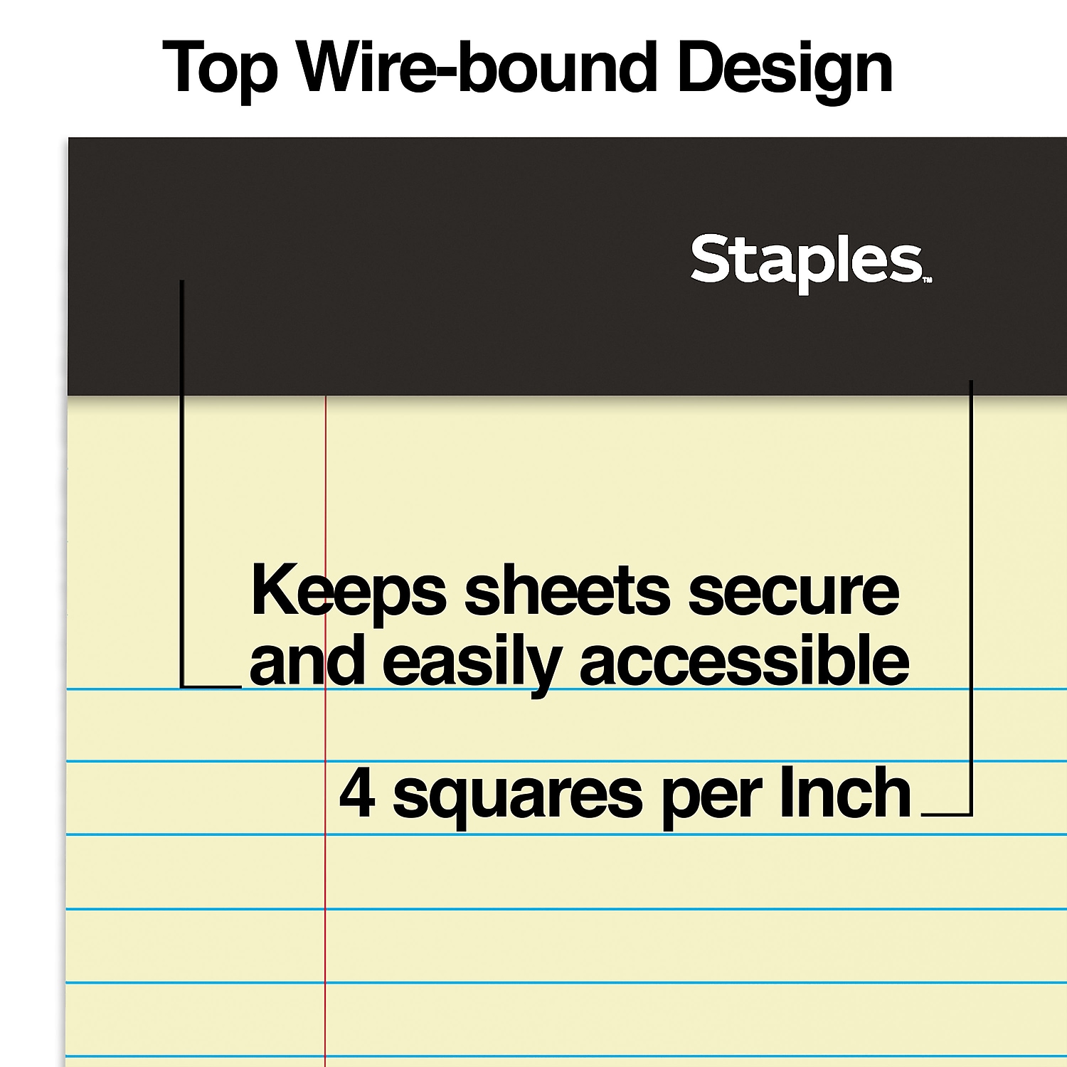 Staples Notepads 5" x 8" Narrow Ruled Canary 100 Sheets/Pad 18/Carton ST57302VS