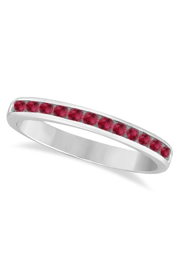 Ruby Channel-Set Semi-Eternity Ring Band 14k White Gold (0.40ct)