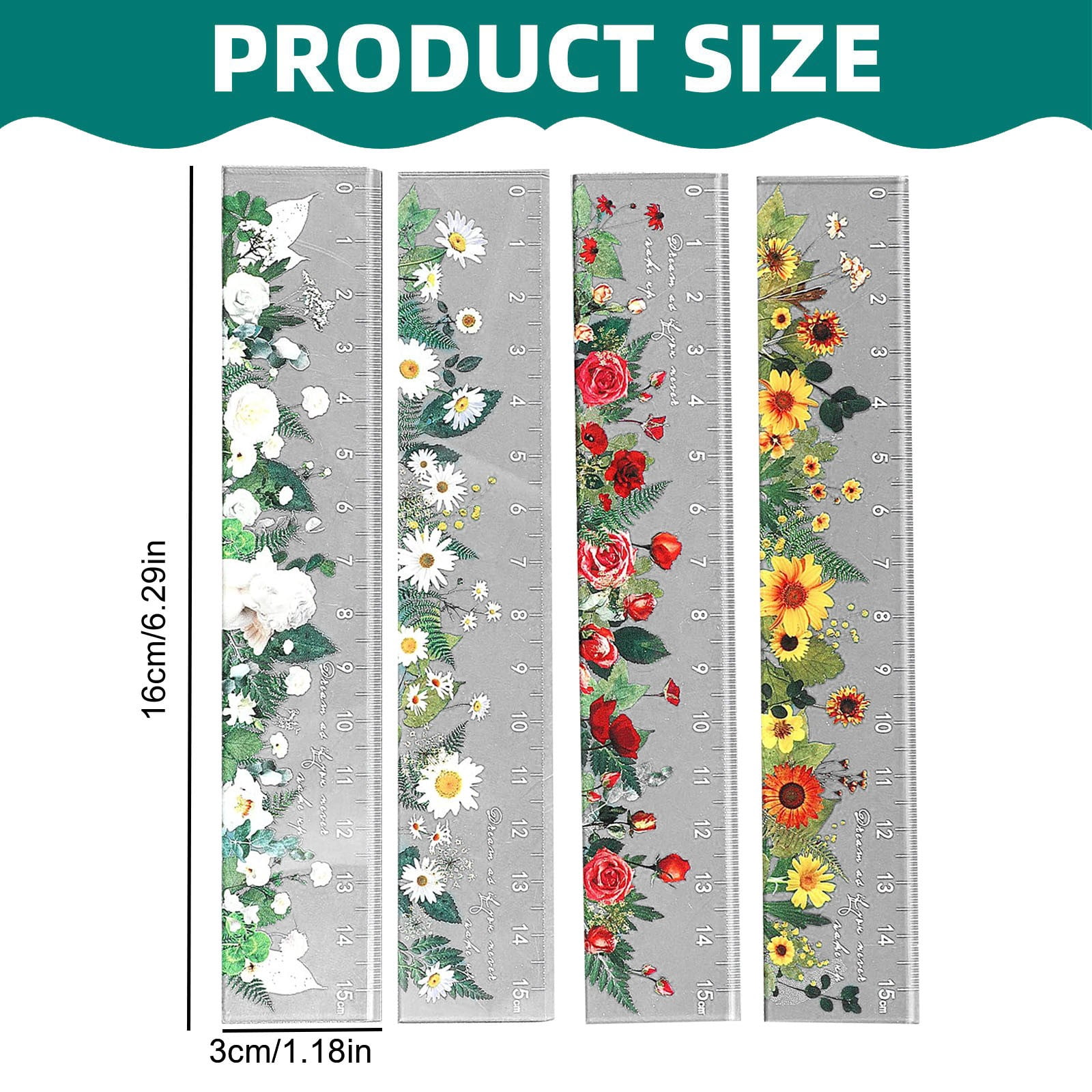Ruler Cute, 6 Inch Ruler, Cute Ruler, Mini Ruler, Small Ruler, Plastic Flower Scale Measuring Ruler 6 inch Straight Ruler for Drawing Painting Measuring Scale Accurate Scale