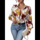 thumbnail image 1 of Camisas de Estilo Bohemio con Cuello en V, Botones y Mangas Largas con Estampado Floral para Mujer, para Otoño. Rojo y Amarillo S, 1 of 9