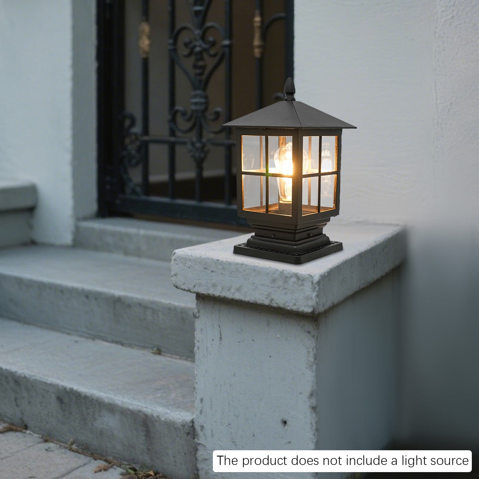Outside Post Light, Wide Voltage(24V-240V) Black Outdoor Post Lantern, Retro Black Aluminum Alloy Lighting Fixture with E27 Bulb Base (Bulb Not Included), for Garden, Backyard, Patio