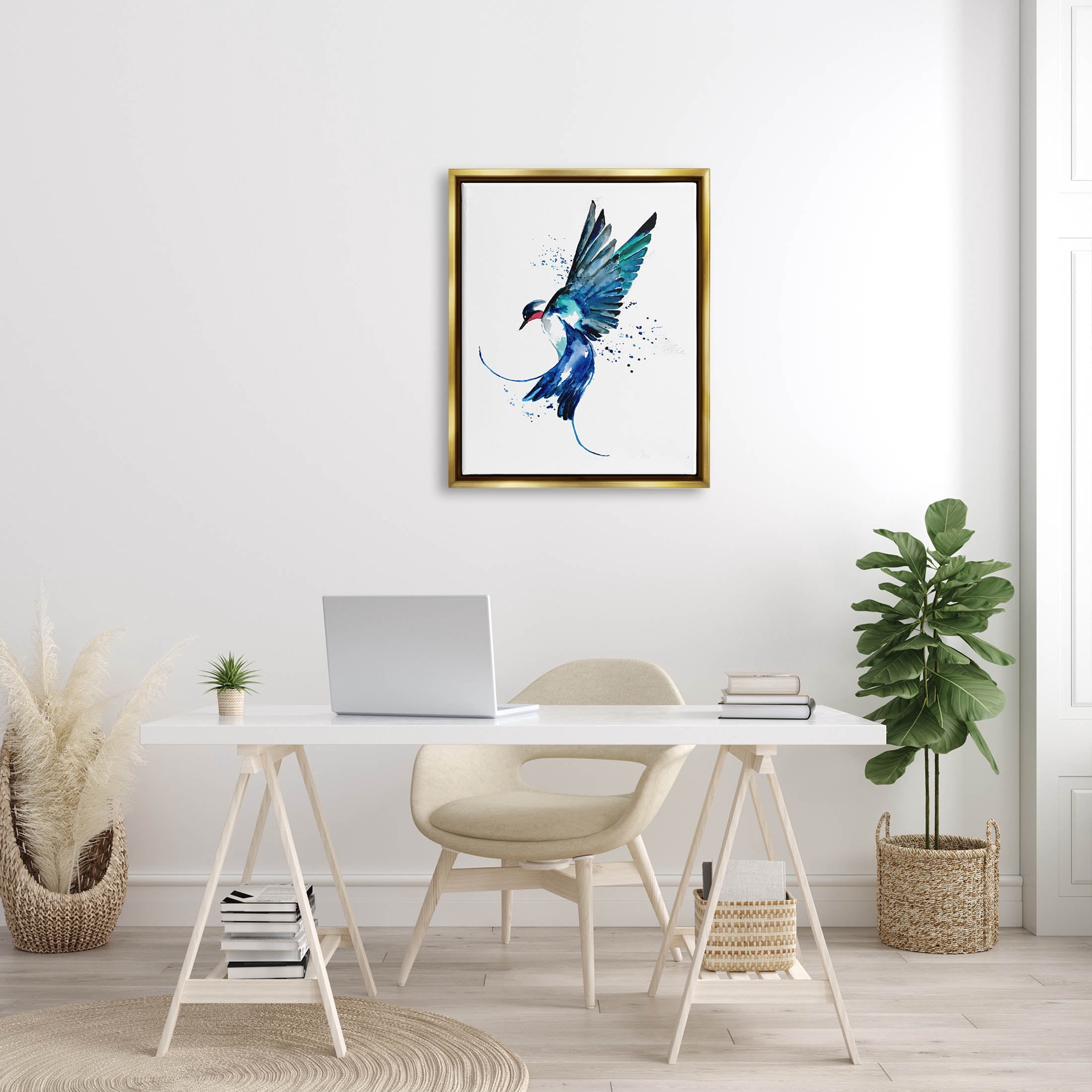 Blue Bird Flying Wings Animals & Insects Graphic Art Metallic Gold Framed Art Print Wall Art