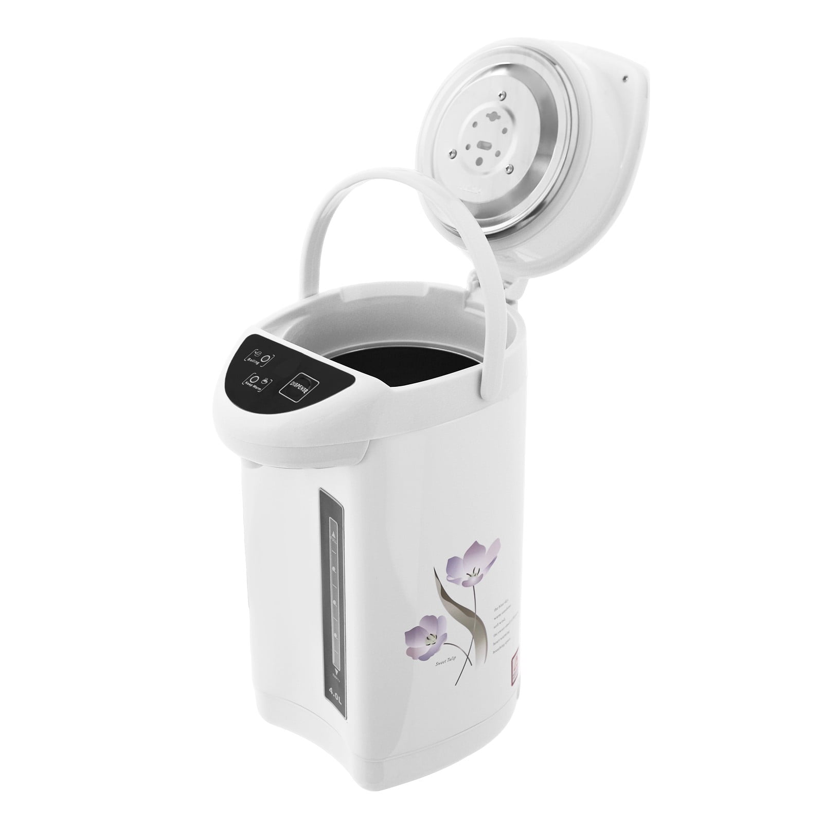4L Electric Water Boiler Dispenser 750W, 20 Min Fast Boil, 24H Keep Warm, 3 Modes Button/Touch/Manual, with Anti-Dry Burn Protection, Water Level Window, 304 Stainless Steel (White)