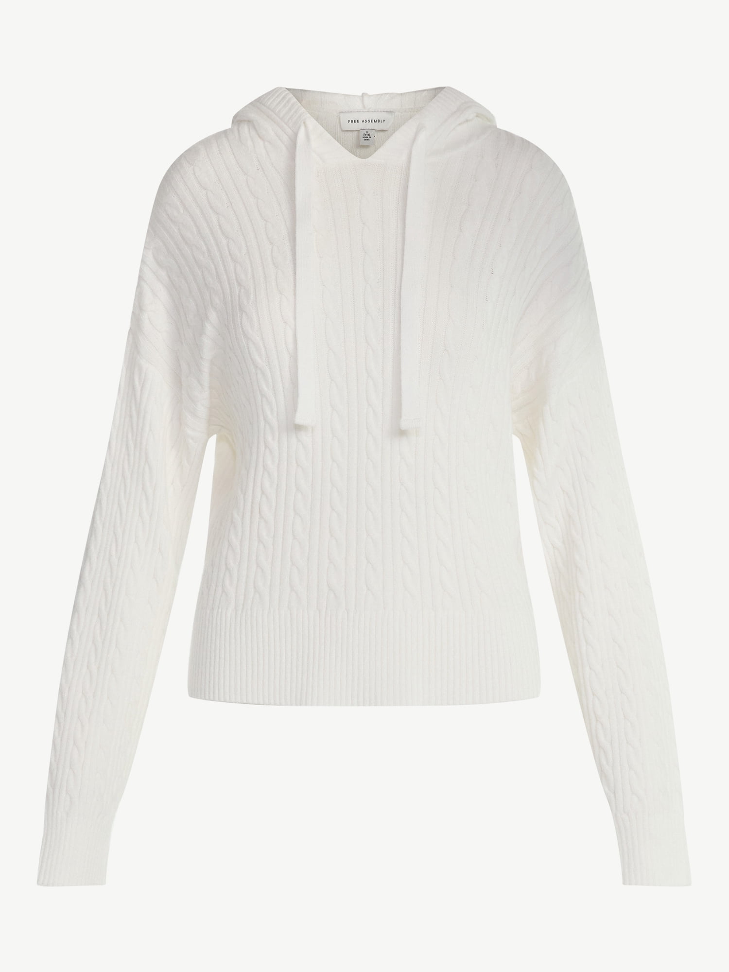 Free Assembly Women's Cozy Yarn Cable Knit Hoodie Sweater, Midweight, Size XS-XXL