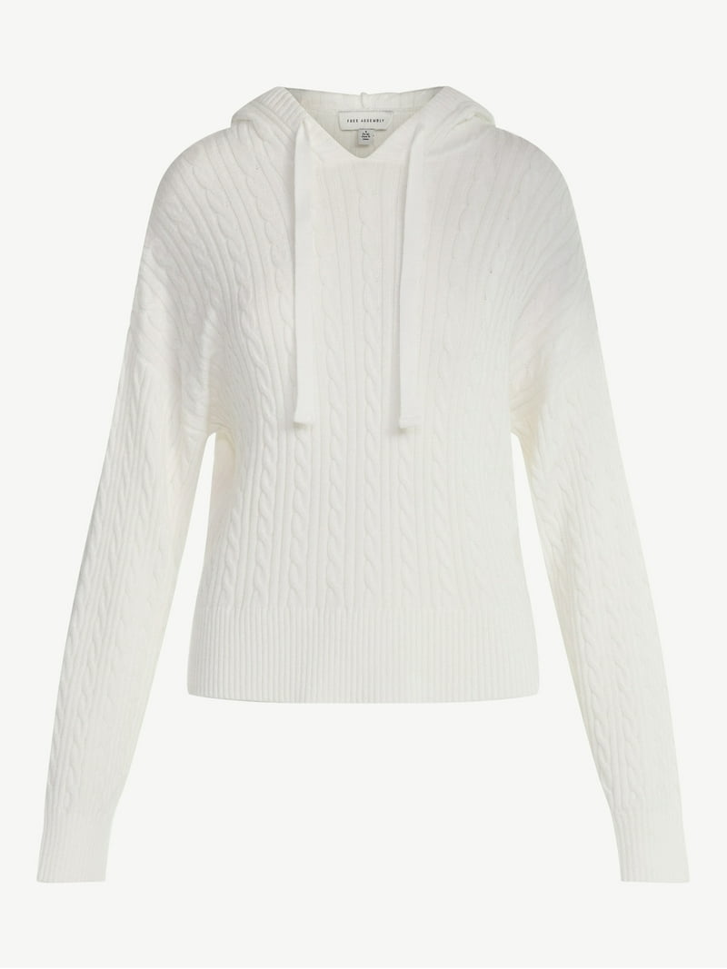 Free Assembly Women's Cozy Yarn Cable Knit Hoodie Sweater