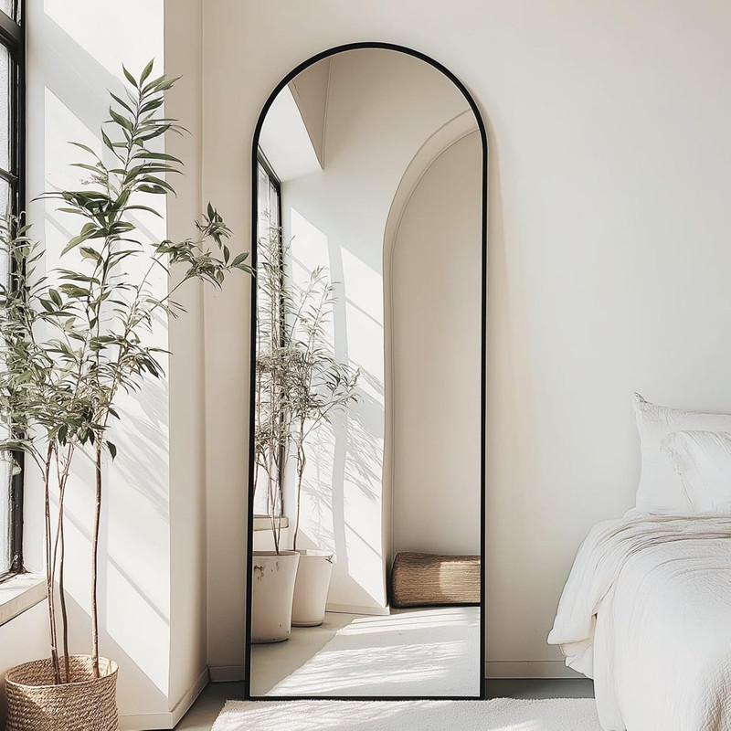 Gleamira 71"x26" Arch Full Length Mirror Wall Hanging or Floor Mirror with Aluminum Alloy Frame, Black