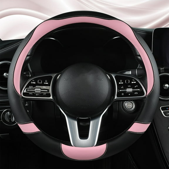 CxhicLuv Leather Car Steering Wheel Cover, Non-Slip Microfiber Leather Protector, Breathable Universal Fit 14-15 Inch, Stylish Pink Color for Improved Grip & Comfort, Easy Install for Vehicles