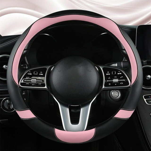 Funda universal de cuero para volante | Agarre antideslizante y forro de microfibra transpirable | Color rosa moderno | Compatible con llantas de 14-15 pulgadas de la mayoría de los coches