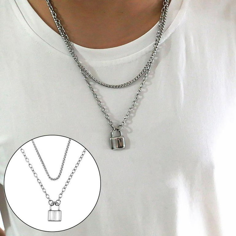 SO® Silver Tone Multi-Chain Layered Padlock Necklace