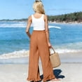 thumbnail image 4 of Satingcolo Women Linen Pants Summer Ruffle Wide Leg Palazzo Pant Smocked Waist Travel Lounge Trousers Beach Vacation Outfits Orange 2XL, 4 of 8