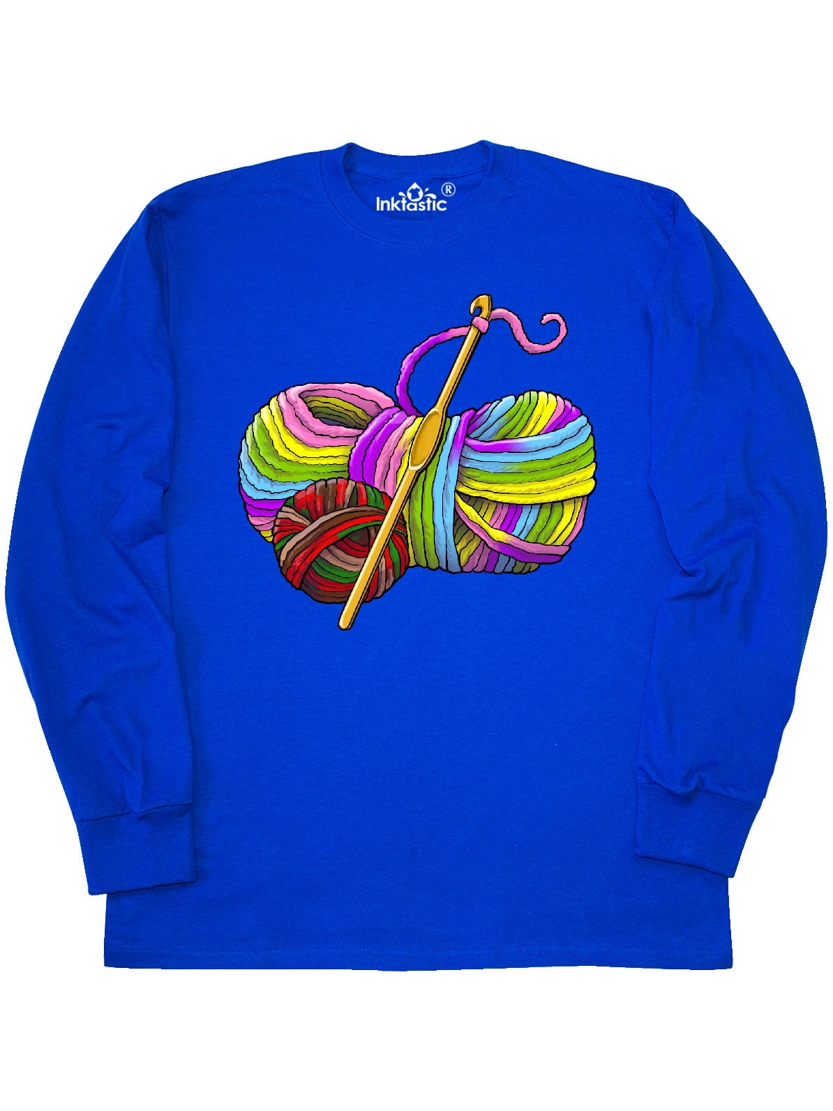 INKtastic Multicolored Yarn and Crochet Hook Long Sleeve TShirt
