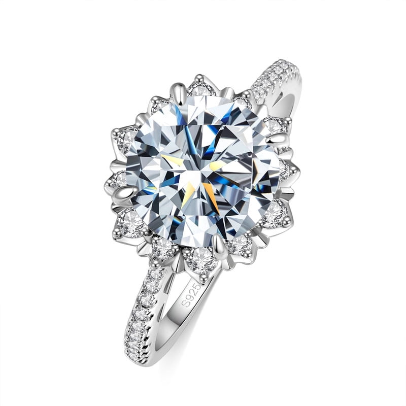 Aurora&Fiori 0.5carat Round Cut Moissanite Engagement Ring for Women 18K White Gold Plated S925 Sterling Silver Flower Halo Promise Ring