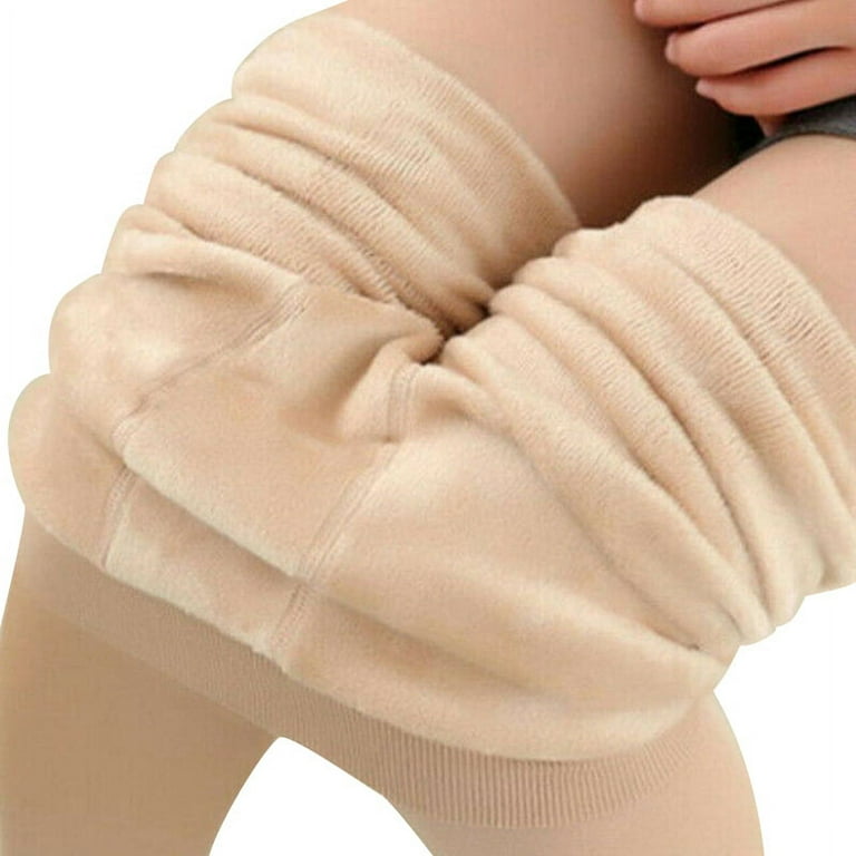 Women Fleece Lining Leggings Solid Color Tights Full Length High Waist  Tummy Control Pants For