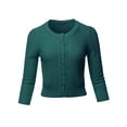 thumbnail image 2 of A2Y Women's Solid Cropped 3/4 Sleeve Button Down Crew Neck Knit Cardigan Sweater Peacock 2XL, 2 of 5