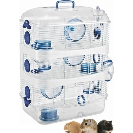 Blue Acrylic Clear Expansible and Customizable 3-Solid Story Acrylic Clear Hamster Home Habitat Mouse Home House Cage For Rodent Gerbil Mice Rat With Accessories